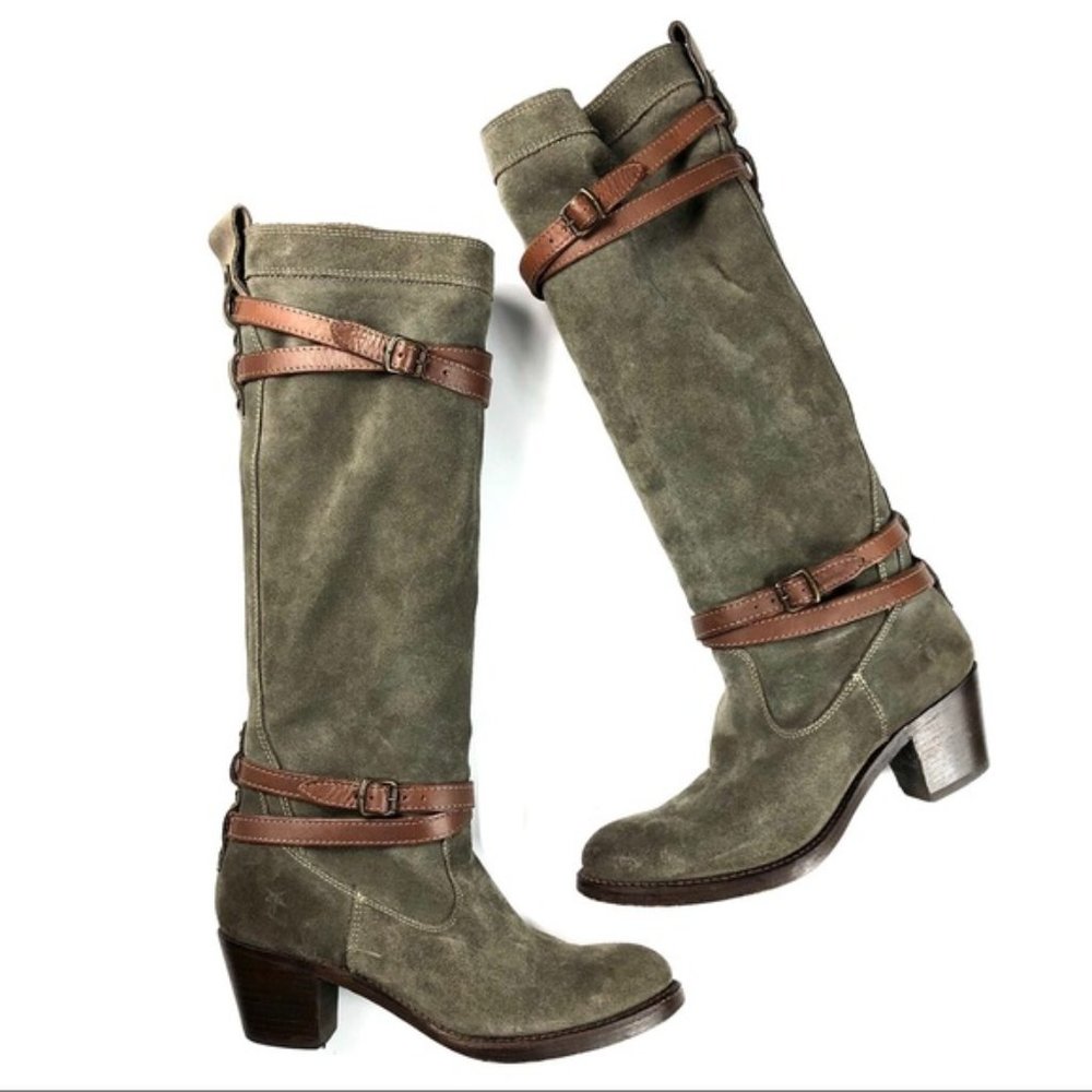 Frye Jane Strappy Tall Suede Boots Sz 7